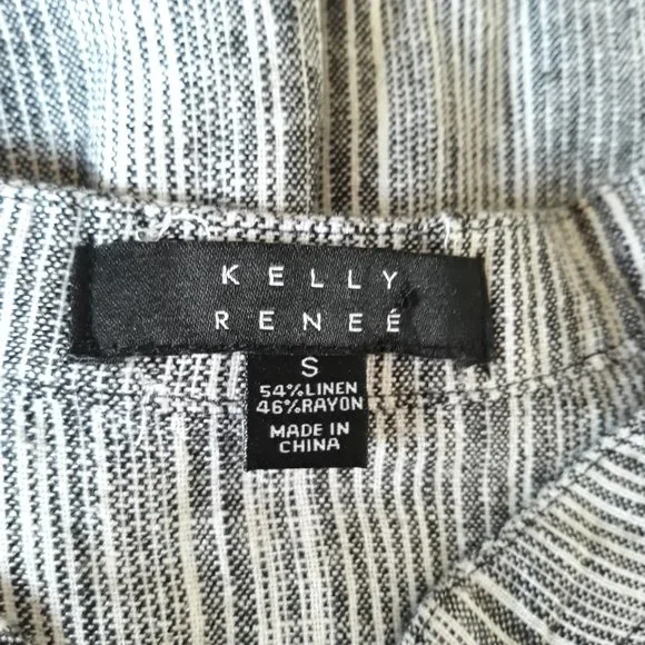 Kelly Renee Womens Linen Blend Striped Sleeveless Black/White Shorts Romper Sz S - Picture 9 of 11